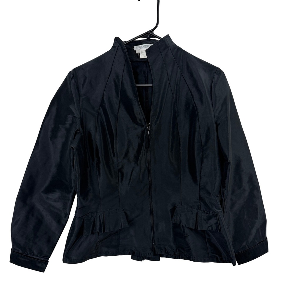 Naracamicie Jacket Womens IV Black Full Zip Made in Italy Faux Pockets M L